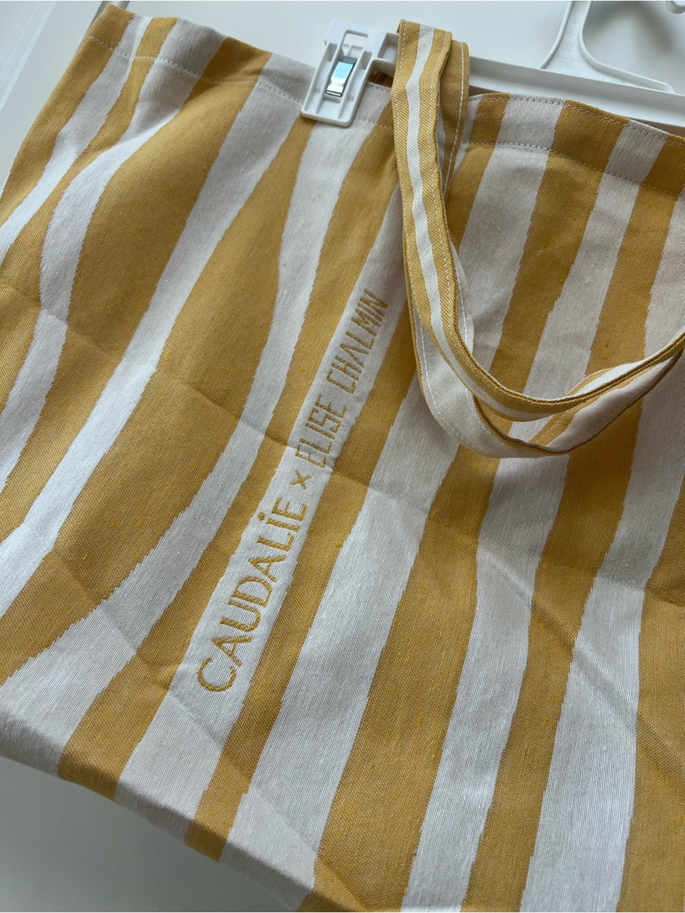 Caudalie💛 Yellow and Cream Stripe Canvas Tote - Picture 3 of 9